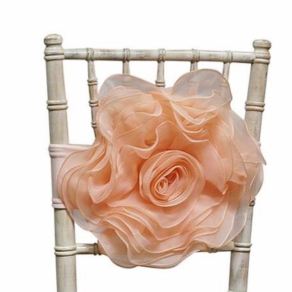 ORGANZA ROSETTE BOW BAND FLOWER PARTY WEDDING QUINCEANERA CHAIR COVER ACCENT